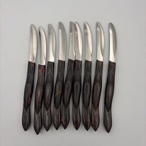 9 CUTCO 1758 Table Serrated STEAK KNIVES Brown Orange Swirl Handle USA Made MCM